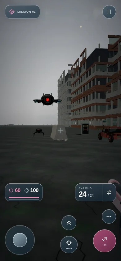 Départ de mission avec le HUD compact C, santé, bouclier et munitions sur un écran de taille iPhone