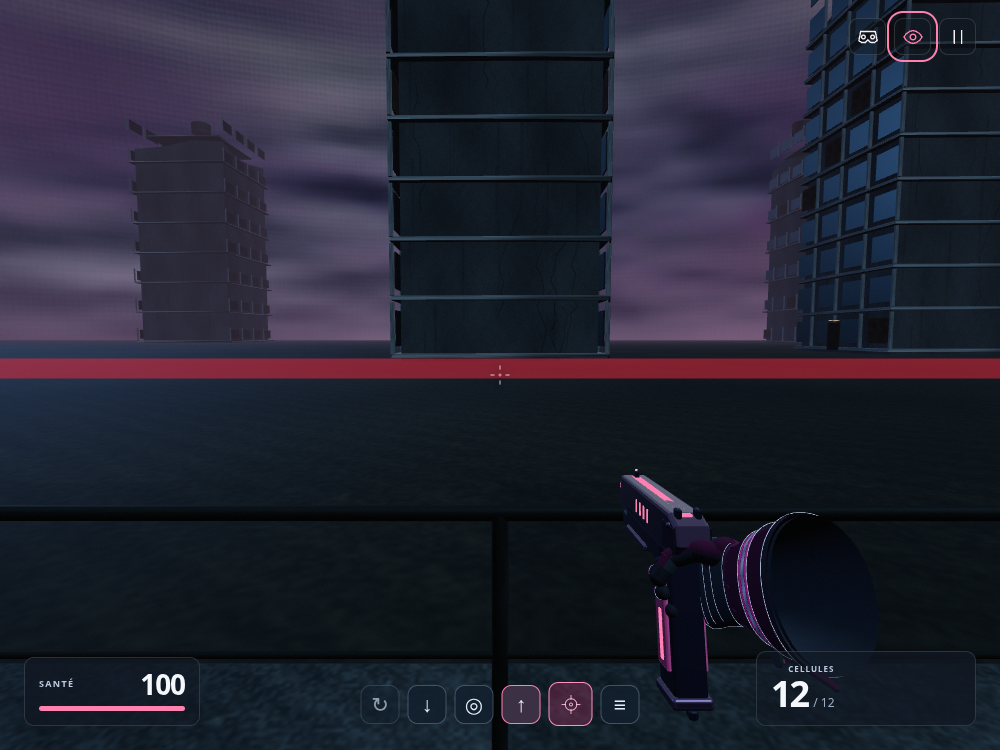 Clôture basse métallique dans le jeu classique, segment rouge près de la collision
