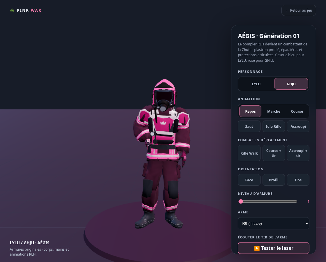 GHJU avec casque rose, tenue RLH et premier plastron AÉGIS