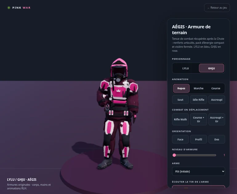 GHJU au casque rose avec armure AÉGIS de terrain