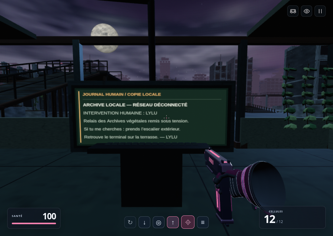 Terminal d’archives dans le laboratoire jouable de Pink War