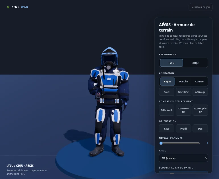 LYLU au casque bleu avec la même armure militaire adaptée